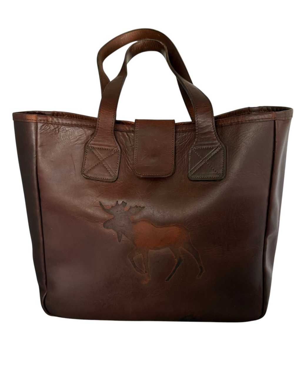 Two Bar West Brown Leather Tote Moose Shoulder Bag Boho Western Medium Purse